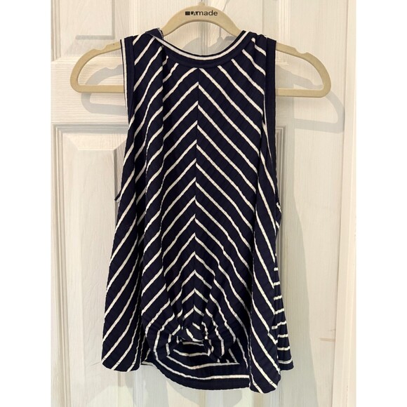 Lush Women Striped Sleeveless T-Shirt S Navy with White - Picture 1 of 5